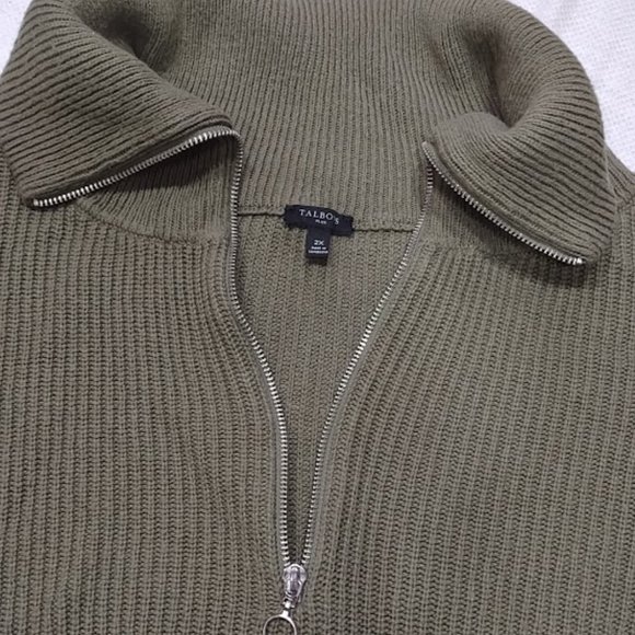 TALBOTS OLIVE GREEN KNIT PULLOVER 1/4 ZIP SHORT WAISTED CROPPED DROP SHOULDER 2X - Picture 3 of 9
